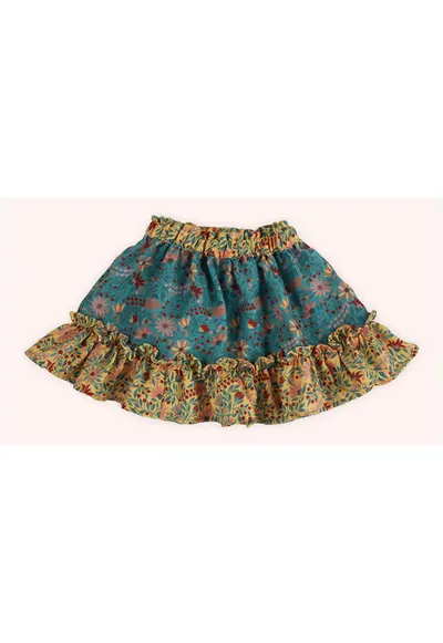 Fusta cu volanas - - Retro Journey - Verde si Galben - pentru fetite - Verde/Galben