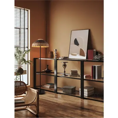Lampa podea CARO Natural Rattan Negru Brown Negru Fabric Wire & Baza LED E27 1x12W 230V Fara bec Intrerupator On/Off IP20