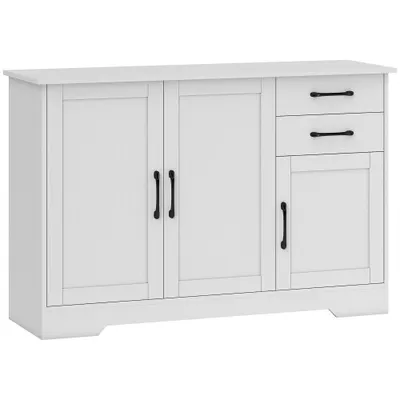 HOMCOM Bufet, mobilier de depozitare cu 3 uși, 2 sertare și raft reglabil, 120 x 38 x 79 cm, alb | Aosom Romania
