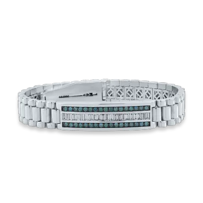 Bratara din aur alb cu diamante incolore baguette de 1.14ct si diamante albastre de 0.94ct