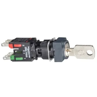 Selector cu Cheie Patrat, Ø 16, 3 Poz., Rama din Plastic, 1 No + 1 Nc