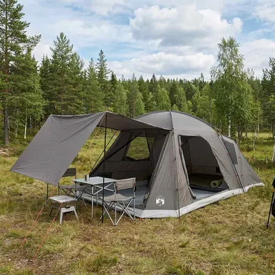 vidaXL Tent Cabină Gri cărămiziu 12-Persoane Poliester și oțel