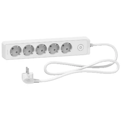 Prelungitor Unica 2P+E, 5 premii + intrerupator, 1.5m,alb