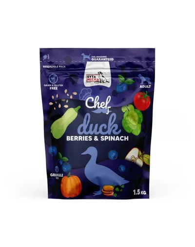SYTA MICHA Chef Hrană uscată pentru câini cu rață, fructe de pădure și spanac 1,5 kg