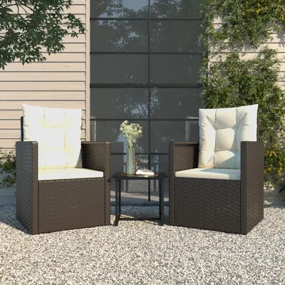 Gossi set mobilier de exterior cu perne, 3 piese, negru, poliratan