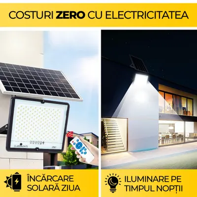 Proiector Solar LED 100W, Panou Solar Monocristalin, Kit Complet, IP67, Classlights Engros