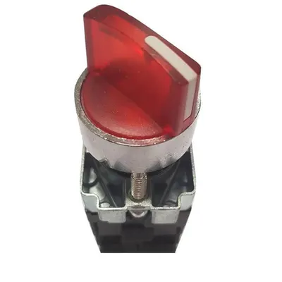 Intrerupator rotativ cu retinere si lumina rosie ncu lumina rosie - 1 contact inchis (NI) si 1 contact deschis (ND)