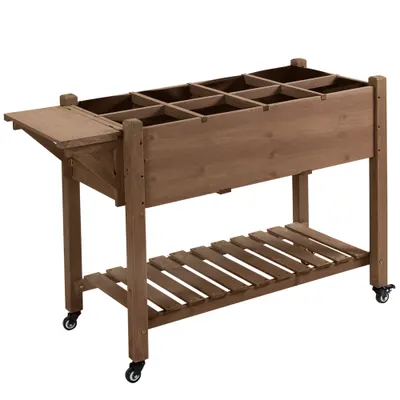 Outsunny Raised Garden Bed Planter Box w/ 8 Grow Grids, Storage Shelf & Lockable Wheels | Aosom Romania
