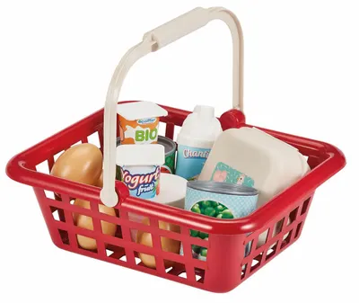 Set de joacă Ecoiffier - Coș de cumpărături cu produse, roșu