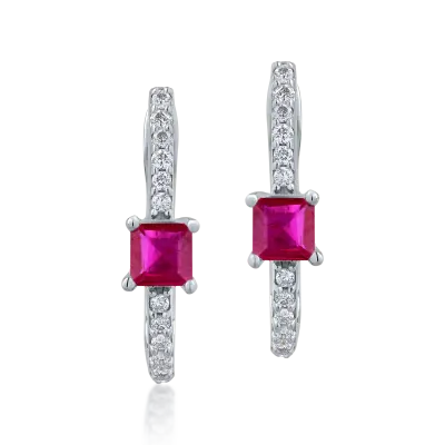 Cercei din aur alb cu rubine princess de 0.504ct si diamante de 0.129ct