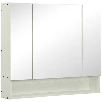 Kleankin Dulap cu Oglindă pentru Baie, Raft Reglabil, MDF și Sticlă, 90x15x75cm, Design Spațios, Alb | Aosom Romania