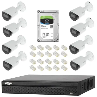 Sistem complet de supraveghere IP Dahua DH-8CEXT30MIP-2MP cu 8 camere de 2MP, IR 30m, Starlight, POE