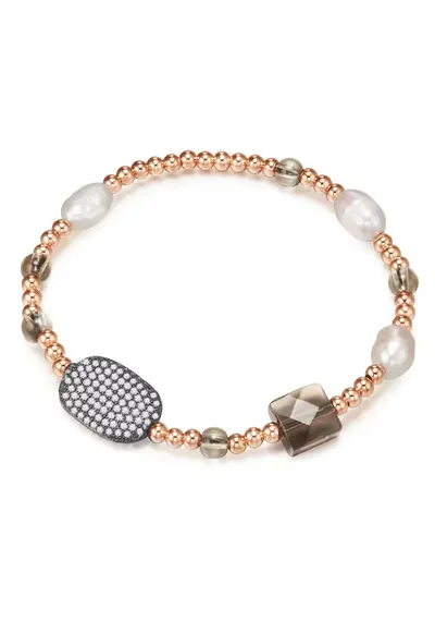 Bratara placata cu aur de 14K si decorata cu perle si zirconia - Auriu rose