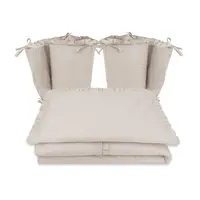 Lenjerie patut cu 4 piese, MimiNu, Pentru patut 120x60 cm, Cu doua protectii laterale, Cu volanase, Din bumbac certificat Oeko Tex Standard 100, Colectia Royal, Beige