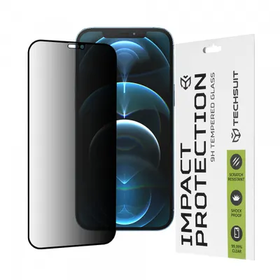 Folie de protectie Ecran Privacy Techsuit pentru Apple iPhone 12 Pro Max, Sticla Securizata, Full Glue, 111D