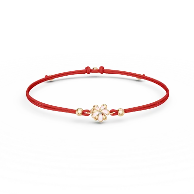 Bratara cu snur flori de tei din aur galben cu diamant de 0.01ct pentru copii