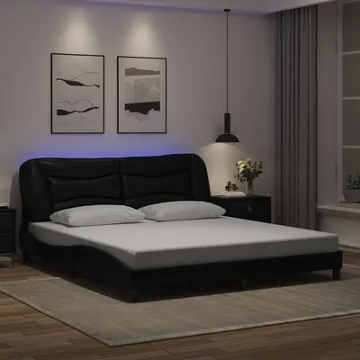 vidaXL Cadru de pat cu LED fără saltea, Hvar, negru, 180x200 cm