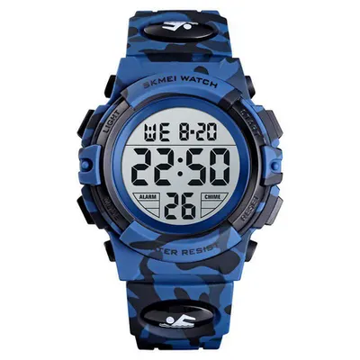 Ceas copii, Pentru baieti, Skmei, Sport, Digital, Alarma, Cronometru, Alarma, Camuflaj, Albastru