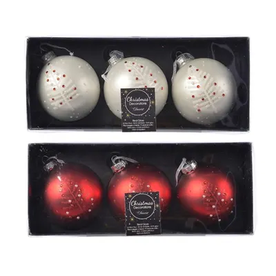 Set 3 globuri - Bauble Glass Matt Tree with Beads - mai multe culori