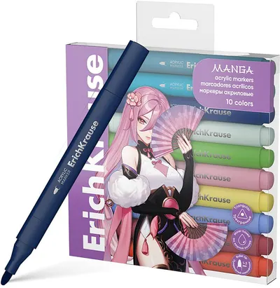 Markere acrilice Erich Krause Art Spirit - Manga, 10 culori