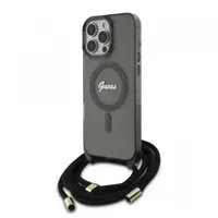 Husa MagSafe pentru Apple iPhone 16 Pro, Guess, IML Crossbody Cord Script, Neagra