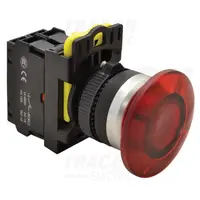 Buton tip ciuperca, rosu NYG3-MLR 1×NC, 5A/230V AC-15, 40mm, IP65, LED 230V AC/DC