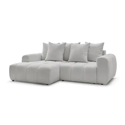 Colțar gri deschis extensibil/cu spațiu de depozitare cu tapițerie din țesătură bouclé (cu colț pe partea stângă/cu șezlong) Roxelane – Bobochic Paris