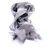 Esarfa gri din vascoza cu imprimeu abstract