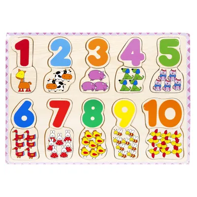 Puzzle din lemn, Gasiti si conectati numerele si figurinele, 20 piese