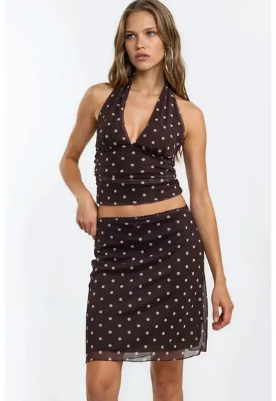Fusta mini - buline - slim fit - maro inchis