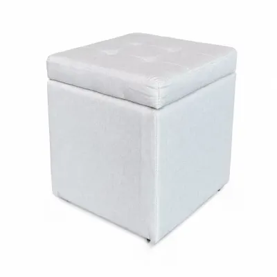 Taburet cu spațiu de depozitare, 30x30x35cm, Crem &ndash; Design modern din material textil și burete
