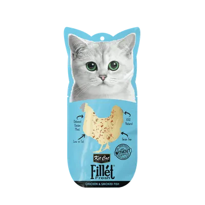 Recompense lichde pentru pisici Kit Cat Fillet Fresh, pui si peste afumat, 30g