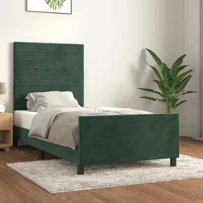 Gossi cadru de pat cu tablie, verde inchis, 100x200 cm, catifea