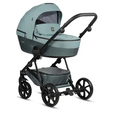 Carucior 2 in 1 Tutis Viva 5+ Turquoise 063 din piele ecologica, sezut reversibil, spatar reglabil, roti cu blocare, bara detasabila, accesorii incluse