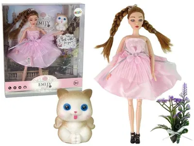 Păpuşă Lean Toys - Emily, cu rochie roz formală și pisicuță, 30 cm