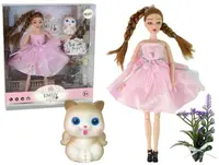Păpuşă Lean Toys - Emily, cu rochie roz formală și pisicuță, 30 cm