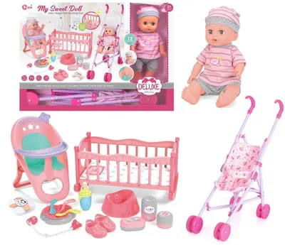 Păpușă care face pipi Sonne - Cu căruț și accesorii, 30 cm
