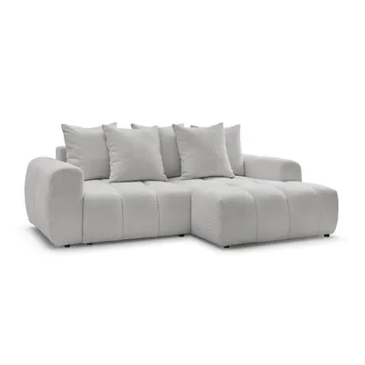 Colțar gri deschis extensibil/cu spațiu de depozitare cu tapițerie din țesătură bouclé (cu colț pe partea dreaptă/cu șezlong) Roxelane – Bobochic Paris