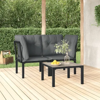 Gossi set mobilier de gradina cu perne, 3 piese, negru/gri, poliratan