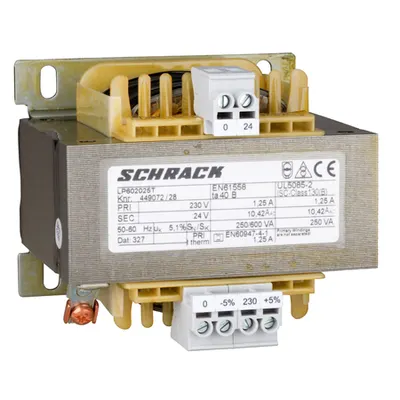 Transformator de comanda monofazat, 230V/24V, 250 VA, IP00
