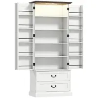 HOMCOM Bufet înalt bucătărie, dulap de bucătărie, LED cu senzor, 2 uși, sertare și rafturi reglabile, 76x39,5x183cm, alb | Aosom Romania