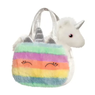 Set geanta pentru copii cu jucarie de plus Fancy Pals, 2 in 1 - Unicorn alb, Geanta multicolorata, 20 cm