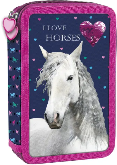 Penar școlar echipat Derform Horses - cu 2 fermoare