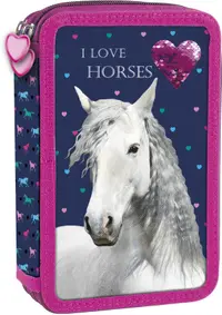 Penar școlar echipat Derform Horses - cu 2 fermoare
