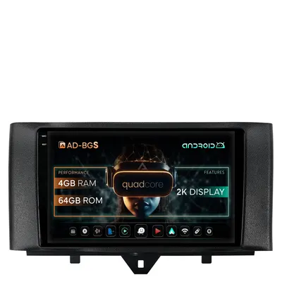 Navigatie 2K Smart Fortwo (2010-2015), Android, S-Quadcore 4GB RAM + 64GB ROM, 9.5 Inch - AD-BGS90042K+AD-BGRKIT409