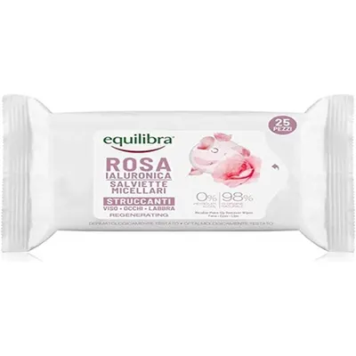Șervețele micelare față, Equilibra, Hyaluronic, roz