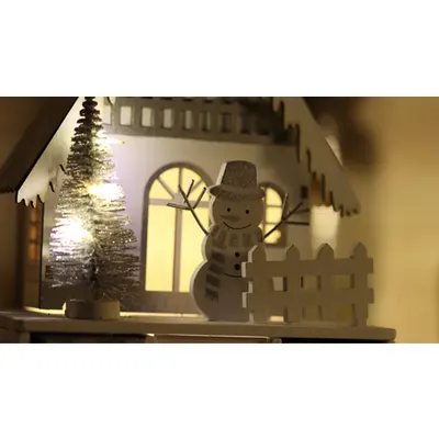 Calendar LED Craciun cu cuburi, casa, din lemn, cu baterii Timer 6+18h,8LED, 3000K, 2xAA