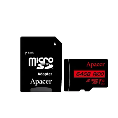 Card microSDXC UHS-I U1V10 A1 Apacer 64GB R100 cu adaptor SD AP64GMCSX10UB-R