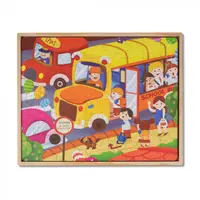 Puzzle 3 in 1 din Lemn - Masini Montessori