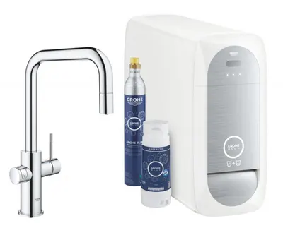 Set bucatarie Grohe Blue Home 31543000, 3/8, tip U, pipa inalta, filtrare, racire si apa carbogazoasa, Smart, Crom